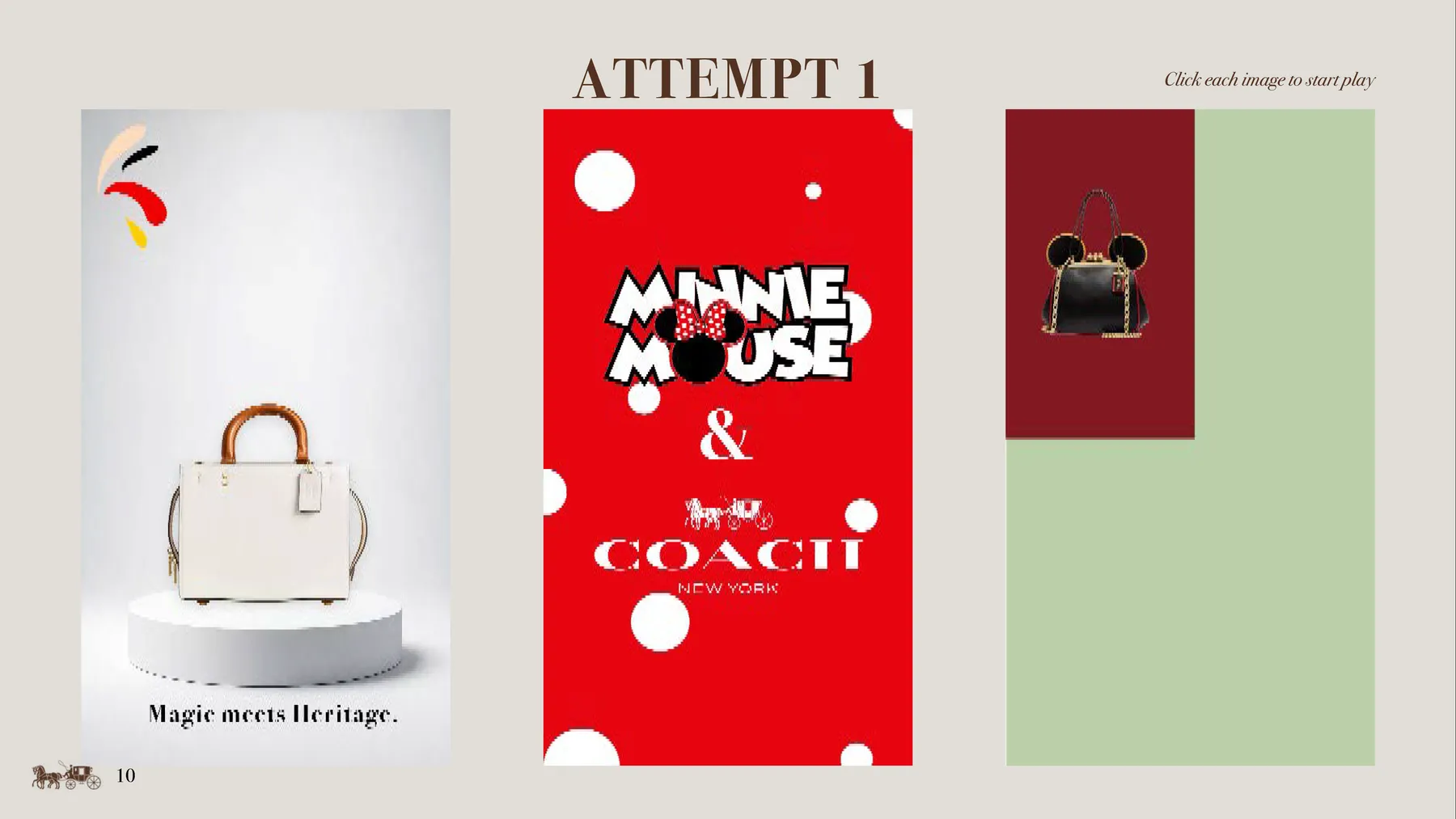 Coach x Disney presentation slide: First attempt