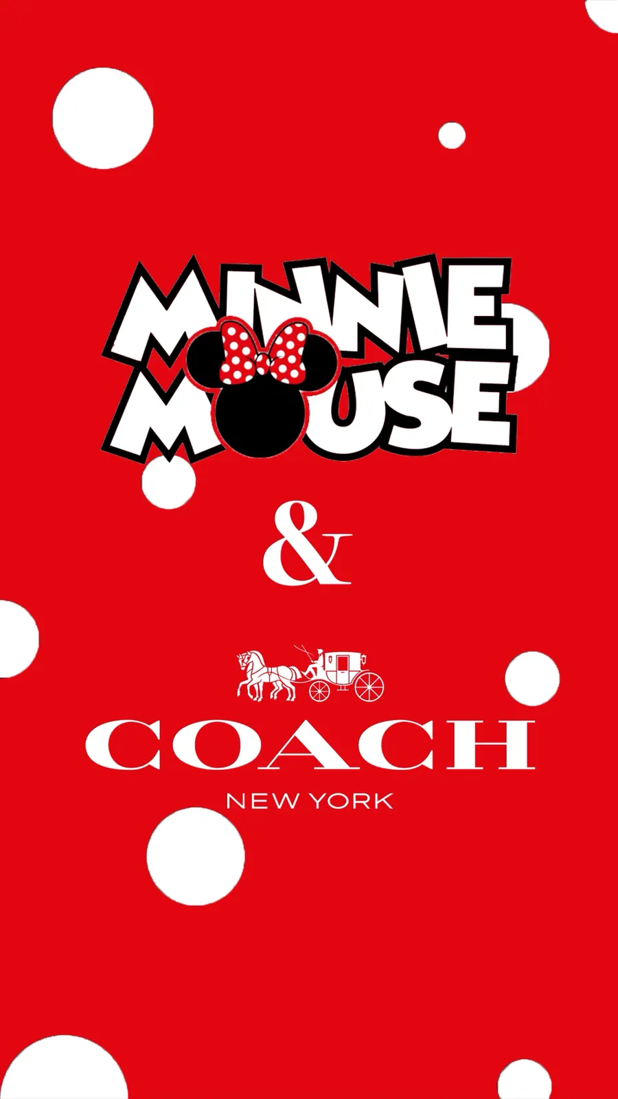GIF frame: Minnie Mouse and Coach logo on red with white polka dots