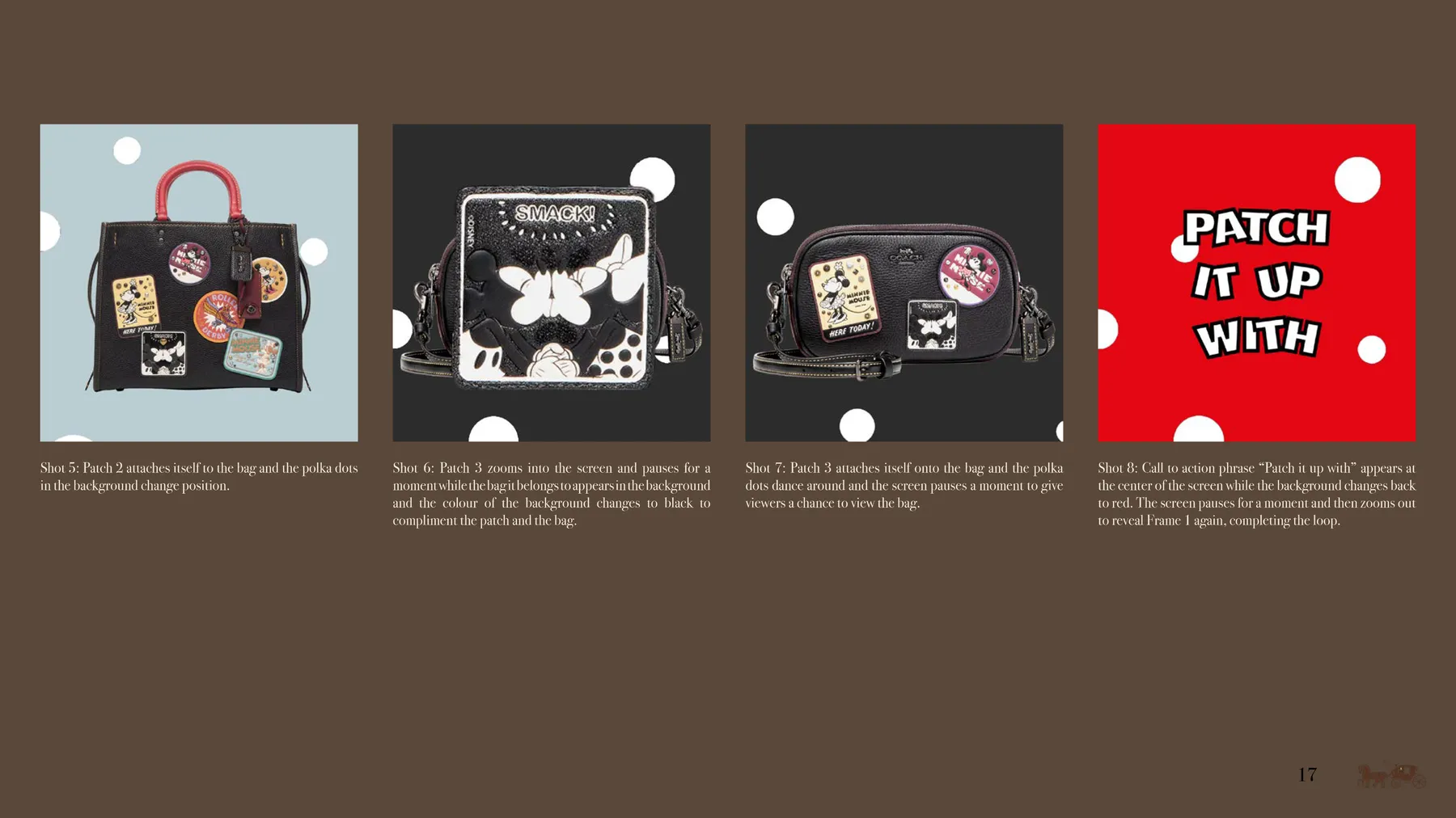 Coach x Disney presentation slide: Shot list, GIF 2, continued