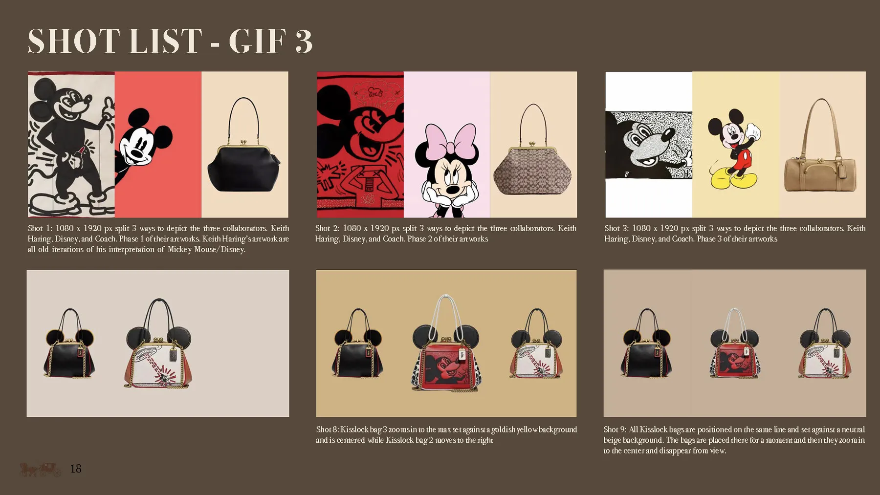 Coach x Disney presentation slide: Shot list, GIF 3