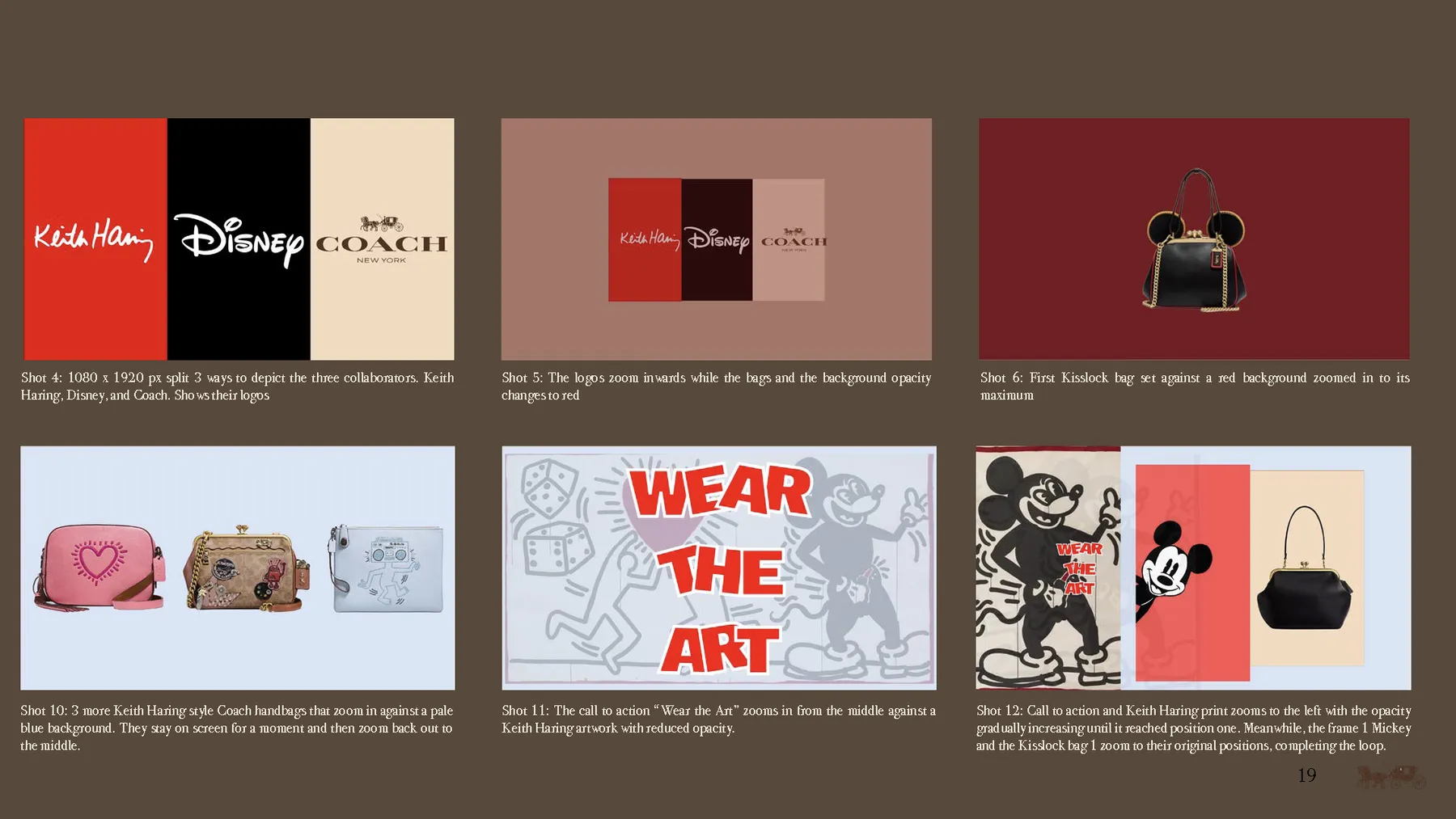 Coach x Disney presentation slide: Shot list, GIF 3, continued
