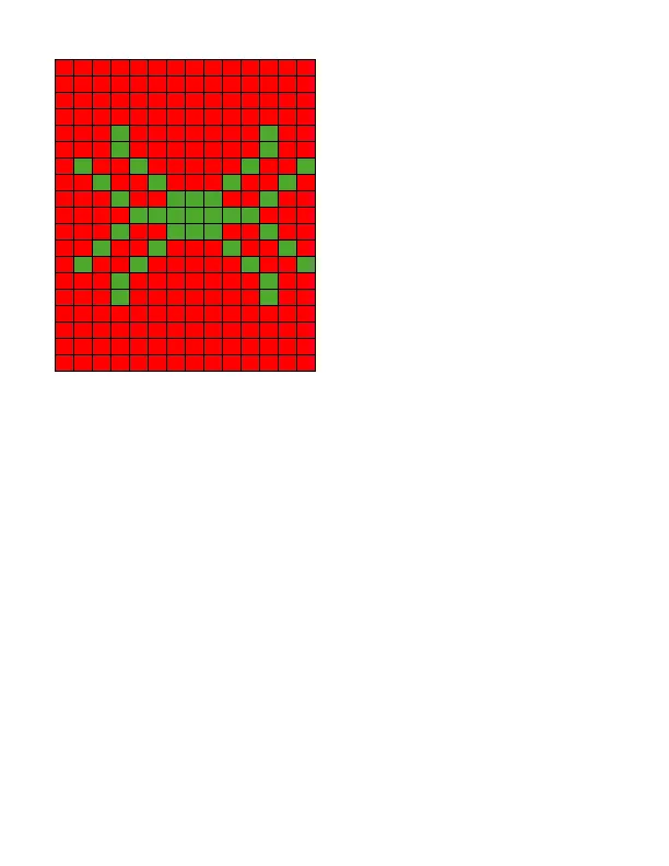 Knit chart of a green motif on red