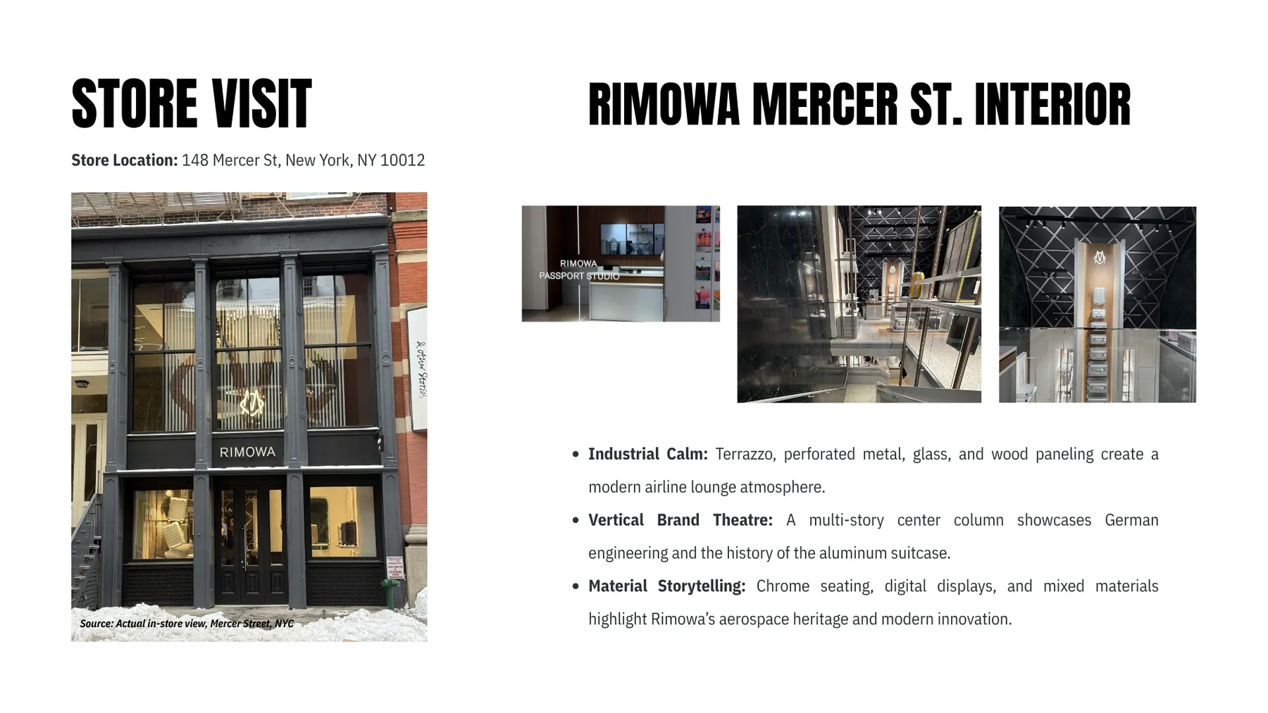 RIMOWA presentation slide: Store visit and Mercer Street interior