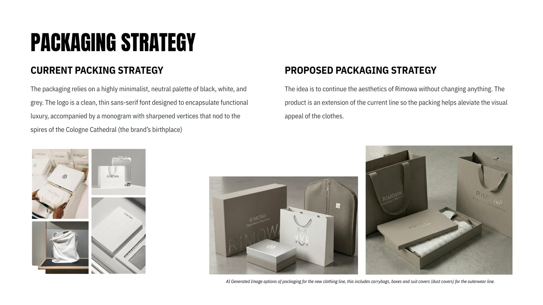 RIMOWA presentation slide: Packaging strategy