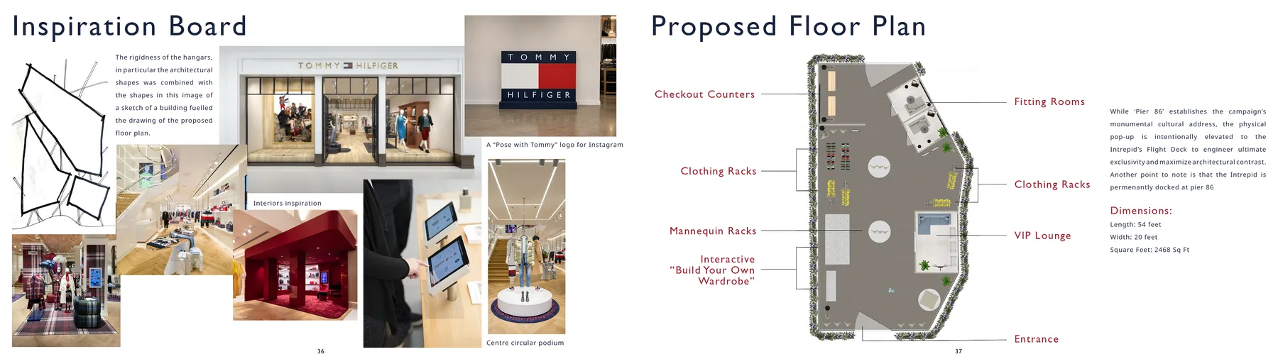 Inspiration board and proposed floor plan for the pop-up